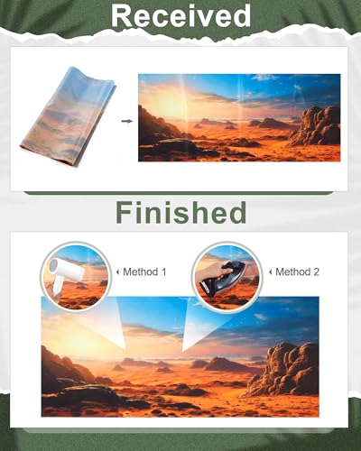 4 Pcs 48 x 18 Inch Reptile Habitat Background with Nano Glue Gobi Sun Cactus Stone and Green Tree Fern Stream Terrarium Background Polyester Durable Aquarium Accessories