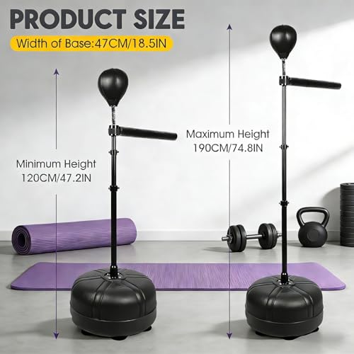 Boxing Bar Punching Bag, Spinning Reflex Bar Adjustable Height 48 to 78 Inches, Suitable for Boxing, MMA, Muay Thai
