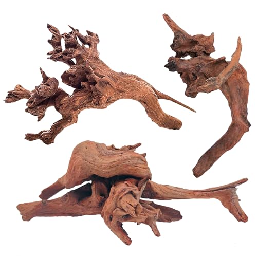 3 PCS Natural Driftwood for Aquarium Decor, 7-11" Assorted Branches for Fish Tank & Reptile Terrarium, Fast Sinking Wood for Aquascaping, Safe for Betta, Shrimp & Snails
