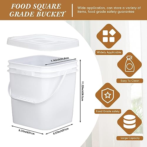 10 Pcs 3.5 Gallon Square Food Grade Bucket with Lid Plastic Buckets Pail with Handle Lid Heavy Duty Buckets for Storing Dry Food Charcoal Camping Fishing(White) - color: White, style: Square