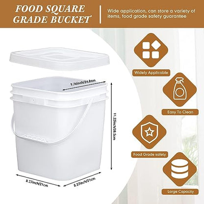 10 Pcs 3.5 Gallon Square Food Grade Bucket with Lid Plastic Buckets Pail with Handle Lid Heavy Duty Buckets for Storing Dry Food Charcoal Camping Fishing(White) - color: White, style: Square