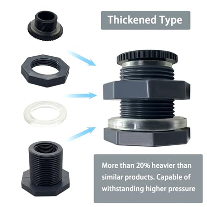 NPT 1/2 PVC Bulkhead Fitting, Female Plastic Water Tank Connector Adapter Fitting with Plugs for Rain Barrel Garden Hose Adapter Spigot kit,Water Tank,Drain Bucket (2 Set)