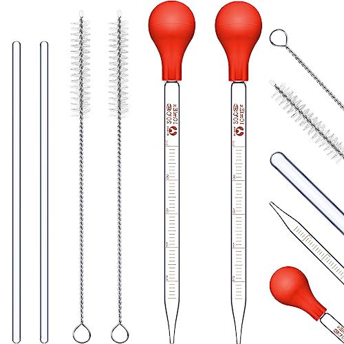 Weewooday Glass Droppers Pipettes Graduated Lab Dropper Glass Liquid Pipette with Big Rubber Hats 20 cm Stir Rod Washing Brush Transfer for Liquid Essential Oil(8 Pieces,Red,10 ml) - color: Red, size: 10 ml