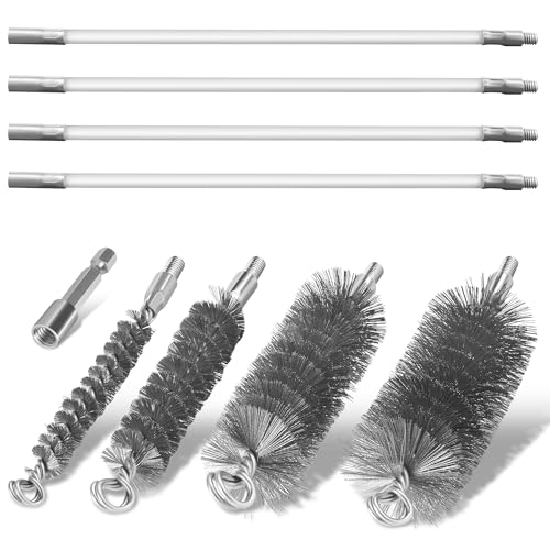 Drill-Powered Chimney & Pipe Cleaning Brush Kit - 50" Flexible Rods, 4 Stainless Steel Brush Heads (15-50mm), for Fireplace, Auto Parts, Tubes