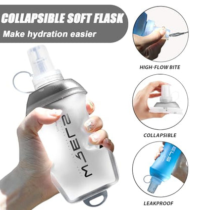 WRELS 200ml/350ml/500ml Collapsible Soft Flask,BPA Free Folding Soft Water Bottle with Hanging Ring,Lightweight TPU Hydration Flask for Running Marathon Cycling Hiking - color: Grey-200ml*2
