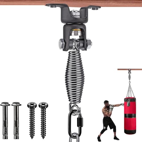 BeneLabel Heavy Bag Ceiling Mount with Spring & Chains 360° Rotation Punching Bag Ceiling Hanger with Bearings Boxing Bags Holder Hardware with 2 Wood Screws and 2 Expansion Screws - color: Hanger with 5.9" Oval Spring (220 LBs Capacity)