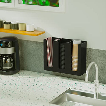 Acrylic Coffee Cup and Lid Storage Organizer Holder, 3 Compartments, Black - color: Black-3 Compartment