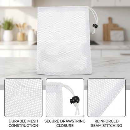 8 Chum Bags and Chum Buckets, Bait Bags for Fishing and Saltwater Fishing, White 30x40 Mesh with Drawstrings, Fishing Gear Accessories