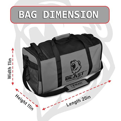Gym Duffle Bag, Gray/Black | Workout, Boxing, MMA, Sports Bag, Shoes Compartment, Adjustable Shoulder Strap, For Men and Women - color: Gray/Black