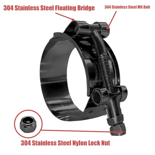 BOTTEN 4 Pack 1.5" Stainless Steel T-Bolt Hose Clamps - Clamp Range 44-50mm for 1.5 Hose ID (Black) - Durable and Reliable Hose Clamps for Secure Connections" - size: 1.5" Clamp Range 1.73" - 1.96"