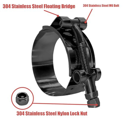 BOTTEN 4 Pack 1.5" Stainless Steel T-Bolt Hose Clamps - Clamp Range 44-50mm for 1.5 Hose ID (Black) - Durable and Reliable Hose Clamps for Secure Connections" - size: 1.5" Clamp Range 1.73" - 1.96"