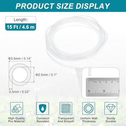 uxcell Clear PVC Tubing, 2.5mm ID x 3.5mm OD - 15ft PVC Tube Lightweight Vinyl Hose, Transparent Flexible Plastic Water Tubing for Air Oil Water Transfer Aquarium Irrigation - size: 2.5mm ID x 3.5mm OD