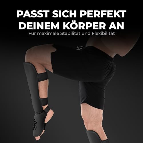 FIGHTR® Shin Guards - with a and Ideal Padding | Thick shin Protection for Kicks in Kickboxing, MMA, Muay Thai and Other Martial Arts - color: Black White, size: Small