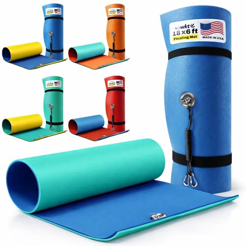 Premium Made in USA Lily Pad Floating Mat, 9x6 12x6 18x6 ft – Foam Floating Water Mat for Lake | Lilypad Float Swim Mat for Boat & Pool - color: Blue / Green, size: 18 x 6 ft
