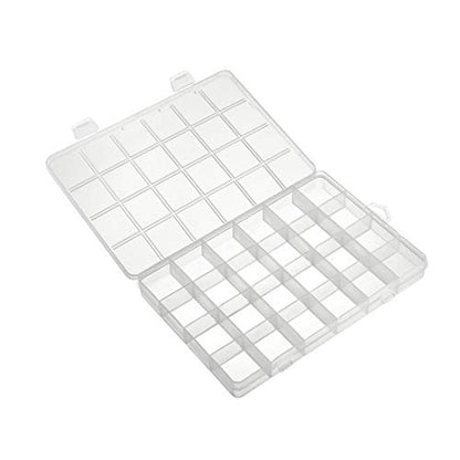 uxcell Component Storage Box - Plastic Fixed 24 Grids Electronic Component Containers Tool Boxes Clear White 193x132x22mm Pack of 2