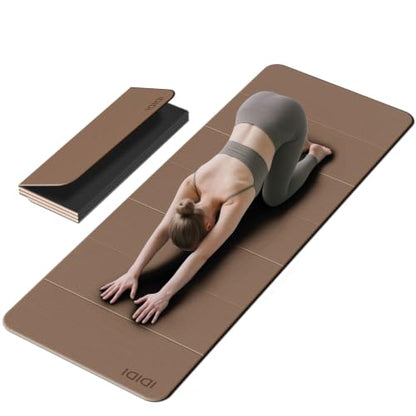 Foldable Yoga Mat Extra Large 74"×31.5" | Double-Sided Non-Slip,Extra Wide Foldable Design,8mm Extra Thick,Exercise Mat for Home, Studio and Travel Use - color: Brown+Black