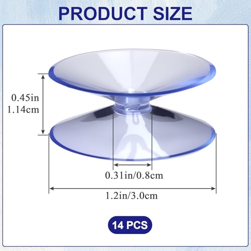 14 Pack Clear Double Sided Suction Cups, 1.2in PVC Small Suction Cups Sucker Pads, Window Sucker Pads Spacers for Glass Furniture Table Mirrors Bathroom