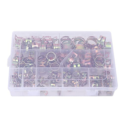 100pcs Spring Clips Clamps Assortment Kit, Spring Hose Clamp for Air Hose Water Pipe Automotive Fuel Line, 10 Sizes Metal Fasteners with Resistance for Silicone Tubing and Fluid