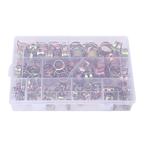 100pcs Spring Clips Clamps Assortment Kit, Spring Hose Clamp for Air Hose Water Pipe Automotive Fuel Line, 10 Sizes Metal Fasteners with Resistance for Silicone Tubing and Fluid
