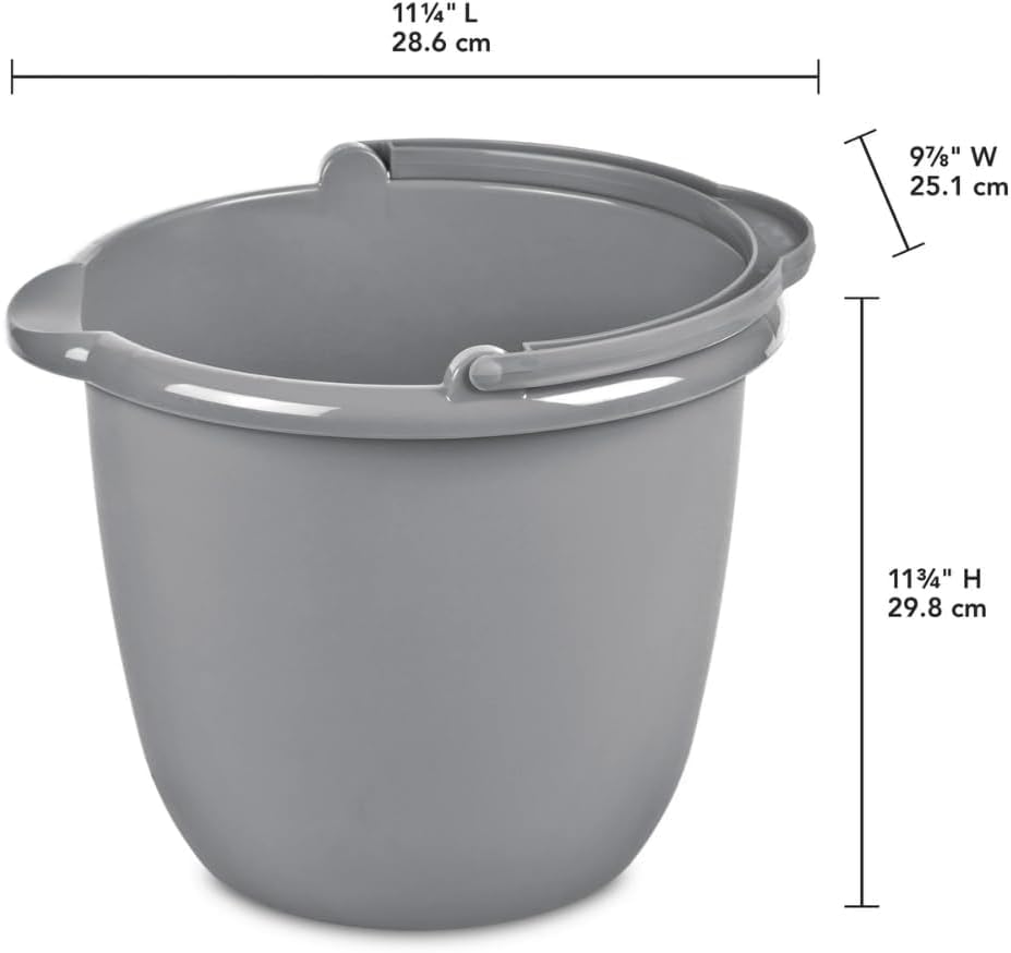 10 Qt. Spout Pail 2 Pack – Classic Titanium Plastic Utility Bucket with Comfortable Handle, Durable Multi-Purpose Pail for Household Cleaning & Storage