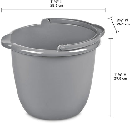10 Qt. Spout Pail 2 Pack – Classic Titanium Plastic Utility Bucket with Comfortable Handle, Durable Multi-Purpose Pail for Household Cleaning & Storage