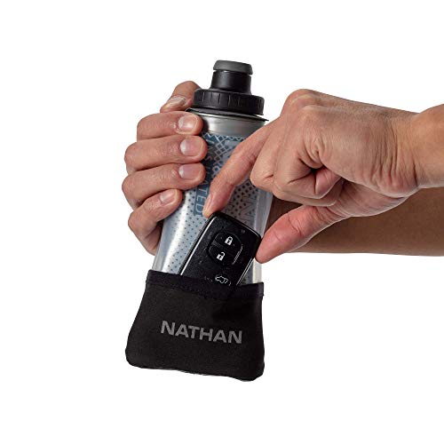 Nathan Running Handheld Water Bottle Adjustable No-Grip Quick Squeeze Lite Hand Strap. Reflective Hydration - color: Black / Marine Blue, style: 12oz Insulated