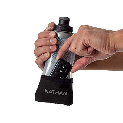 Nathan Running Handheld Water Bottle Adjustable No-Grip Quick Squeeze Lite Hand Strap. Reflective Hydration - color: Black / Marine Blue, style: 12oz Insulated