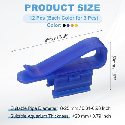 Fish for Tank Mounting Clip, Adjustable Hose Clamp Mounting Clip Water Pipe Hose Holder for 0.3"-1" Dia Tube, (Blue/Black/Orange/Yellow, 12Pcs), Intended for Aquarium Air Pump/Pipe
