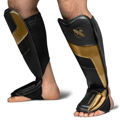 Hayabusa T3 Full-Back Shin Guards - color: Black/Gold, size: Large
