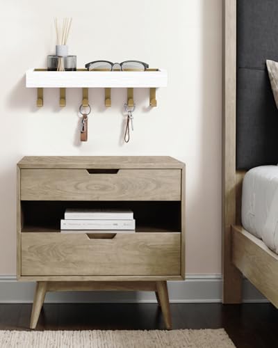 Key Holder Wall Mount Magnetic Adhesive, Key Hooks Rack with Shelf - color: Gold White, size: Medium
