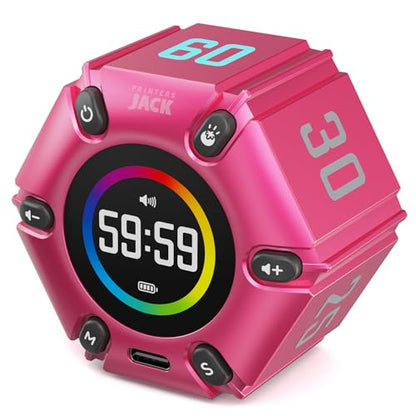Smart FILP Pomodoro Timer 3/5/10/25/30/60min Preset, Silent & Sound Alarm | Productivity Cube timer, Visual Timer for Office, ADHD, Study, Work, Magnetic Timer with Flip Custom Countdown - Hot Pink - color: Hot Pink