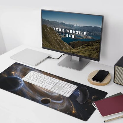 XXL Gaming Mouse Pad 35.4 x 15.7 Inch, Large Extended Desk Mousepad with Galaxy Space Design, Water-Resistant Surface & Stitched Edges, Non-Slip Rubber Base Desk Mat for Gaming, Office & Home - color: Galaxy Space