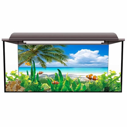 Summer Beach Aquarium Background 12x24 Inch Self-Adhesive Fish Tank Decorations, Tropical Coastal Palm Tree Starfish Conch Decorative Fish Tank Background Polyester Aquarium Decor Poster - size: 12x24in