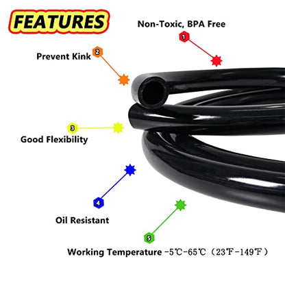 Feelers Black PVC Vinyl Tubing 1/2" ID x 5/8" OD Water Fish Tank Aquarium Air Line Lightweight Hose BPA Free, 3.28 Feet - size: 1/2" ID, style: 3.28 FT