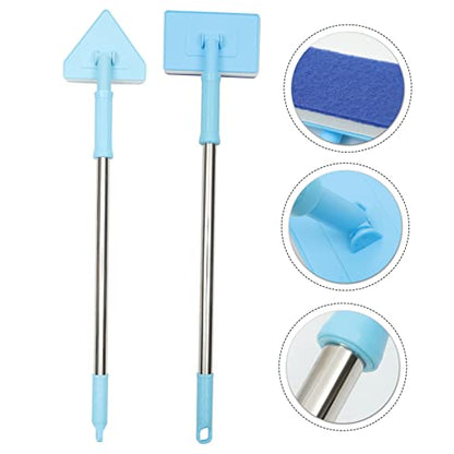 2 Pcs Cleaning Brush Fish Tank Scrubbing Upholstery Cleaner Bucket Dryer Vent Grout Cleaner Sponges Aquarium Tools Fish Net Cleaner Brush with Long Handle Blue