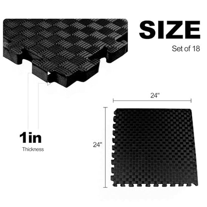 Elevon Puzzle Exercise Gym Flooring Mat,1" Thick EVA Interlocking Foam 18 Tiles Workout Mat for Home Gym, 72 Sq Ft, Midnight, Cushioned, Shock Absorbing