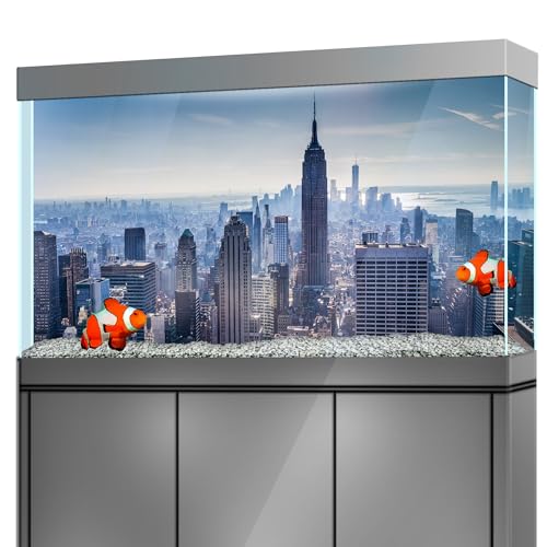 Aquarium Background Stickers - New York City Skyline Metropolis Self-Adhesive Fish Tank Reptile Terrarium Decor Poster (45 x 30 cm / (17.7 x 11.8 inches))