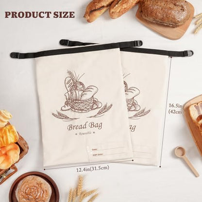 Puricon 2 Pack Reusable Beeswax Bread Bags for Homemade, Large Capacity Linen Sourdough Bags with Date Tracking Label, 12.4 x 16.5 inch Bee Wax Bread Storage Bag