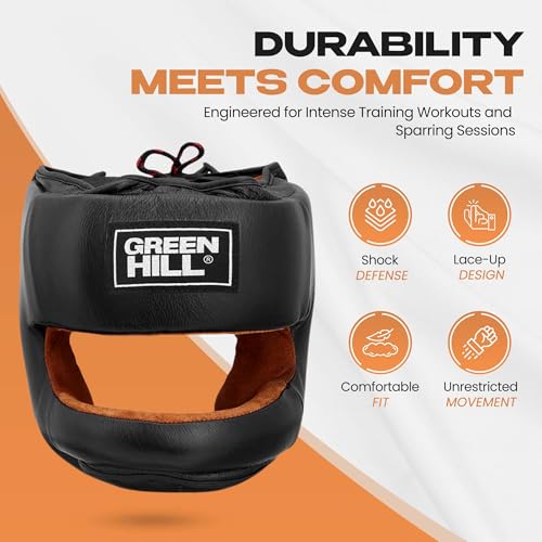 Green Hill Professional Boxing Headgear for Men & Women | Designed for boxing, MMA and Muay Thai with durable leather, protective padding and a secure fit for sparring. - size: Medium