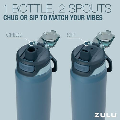 ZULU Powerfill Pro 40oz Stainless Steel Sip or Chug Water Bottle, Ash - color: Ash, style: 40oz