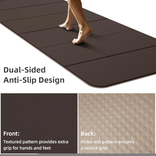HAHE Extra Wide Folding Exercise Mat 75"x40"x0.4" TPE Fitness Mat | High Density Foldable Yoga Mat, Non-Slip Yoga Mat for Home Gym, Strength Training, Travel, 7-Fold Portable for Women, Men - color: Milk Coffee & Brown