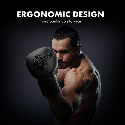 FIGHTR® Pro Boxing Gloves Made of Genuine Leather | Men and Women | for Boxing, MMA, Muay Thai, Kickboxing & Martial Arts 10 12 14 16 oz | incl. Carrying Bag - color: All Black, size: 16oz