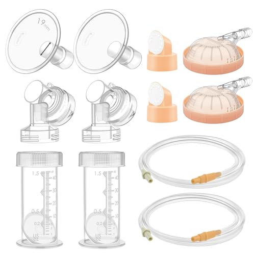 Maymom Pump Parts Compatible with Medela Symphony, 19mm Flange (Detachable Shield and Connector) Not Original Medela Symphony Replacement Pump Parts 45mL-Bottle Tube Cap Membrane Valve