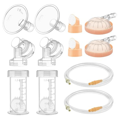 Maymom Pump Parts Compatible with Medela Symphony, 19mm Flange (Detachable Shield and Connector) Not Original Medela Symphony Replacement Pump Parts 45mL-Bottle Tube Cap Membrane Valve