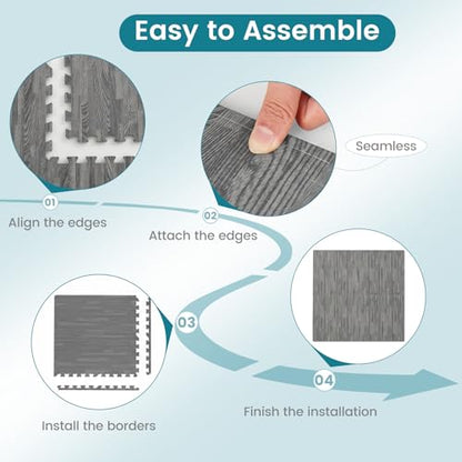 Happygrill Interlocking Wood Grain EVA Foam Floor Tiles, 100 Sq. Ft, 25 PCS - color: Grey, size: 100 Sq. Ft.