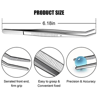Stainless Steel Tweezers, with Curved Serrated Tip Multipurpose Sewing Machine Tweezers Forceps for Craft Repairing (10PCS)