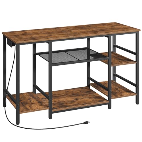 MAHANCRIS 55-75 Gallon Fish Tank Stand with Power Outlet, 3-Tier Metal Frame Aquarium Stand, Heavy Duty Reptile Terrarium Tank Stand, 52.0"L x 19.7"W x 29.9"H, 800 LBS Capacity, Rustic Brown FTHR55E01 - color: Rustic Brown