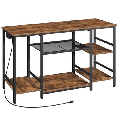 MAHANCRIS 55-75 Gallon Fish Tank Stand with Power Outlet, 3-Tier Metal Frame Aquarium Stand, Heavy Duty Reptile Terrarium Tank Stand, 52.0"L x 19.7"W x 29.9"H, 800 LBS Capacity, Rustic Brown FTHR55E01 - color: Rustic Brown