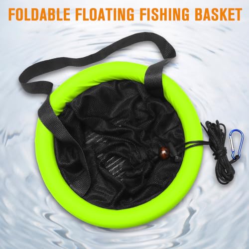 Floating Fishing Basket, Collapsible Fishing Net Portable Nylon-mesh | Coated Nylon Net Bait Storage Cage for Keeping Crayfish Minnows Leaches and Other Live Baits
