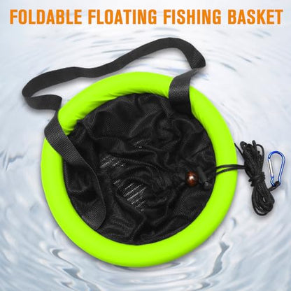 Floating Fishing Basket, Collapsible Fishing Net Portable Nylon-mesh | Coated Nylon Net Bait Storage Cage for Keeping Crayfish Minnows Leaches and Other Live Baits